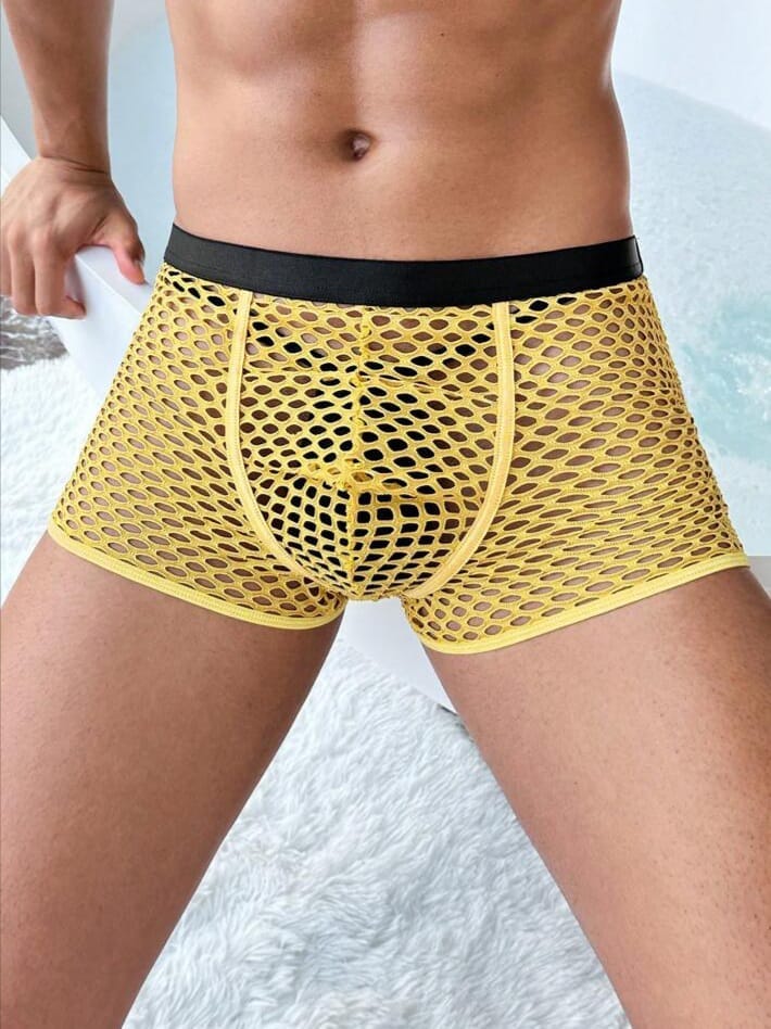 Men's Yellow Fishnet Mesh Boxer Shorts